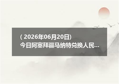 ( 2026年06月20日) 今日阿塞拜疆马纳特兑换人民币最新汇率行情